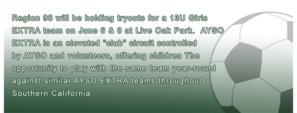 Region 98 will be holding tryouts for a 13U Girls EXTRA team!